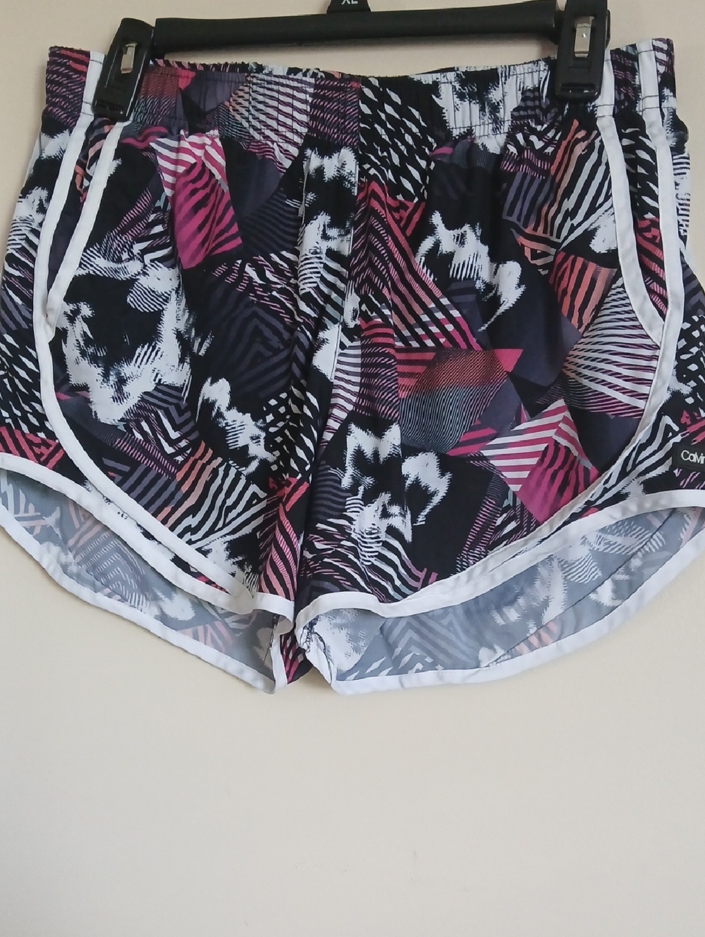 Calvin Klein Black Shorts with Pink and White Patterned Waistband